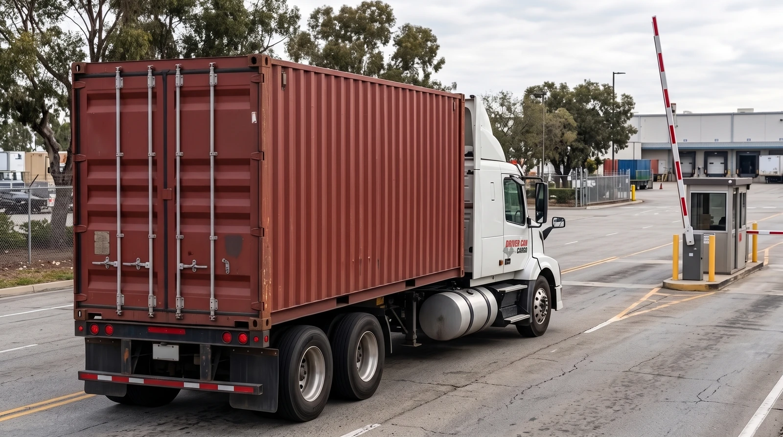 White Volvo tractor with a raised white roof fairing and a dry container.